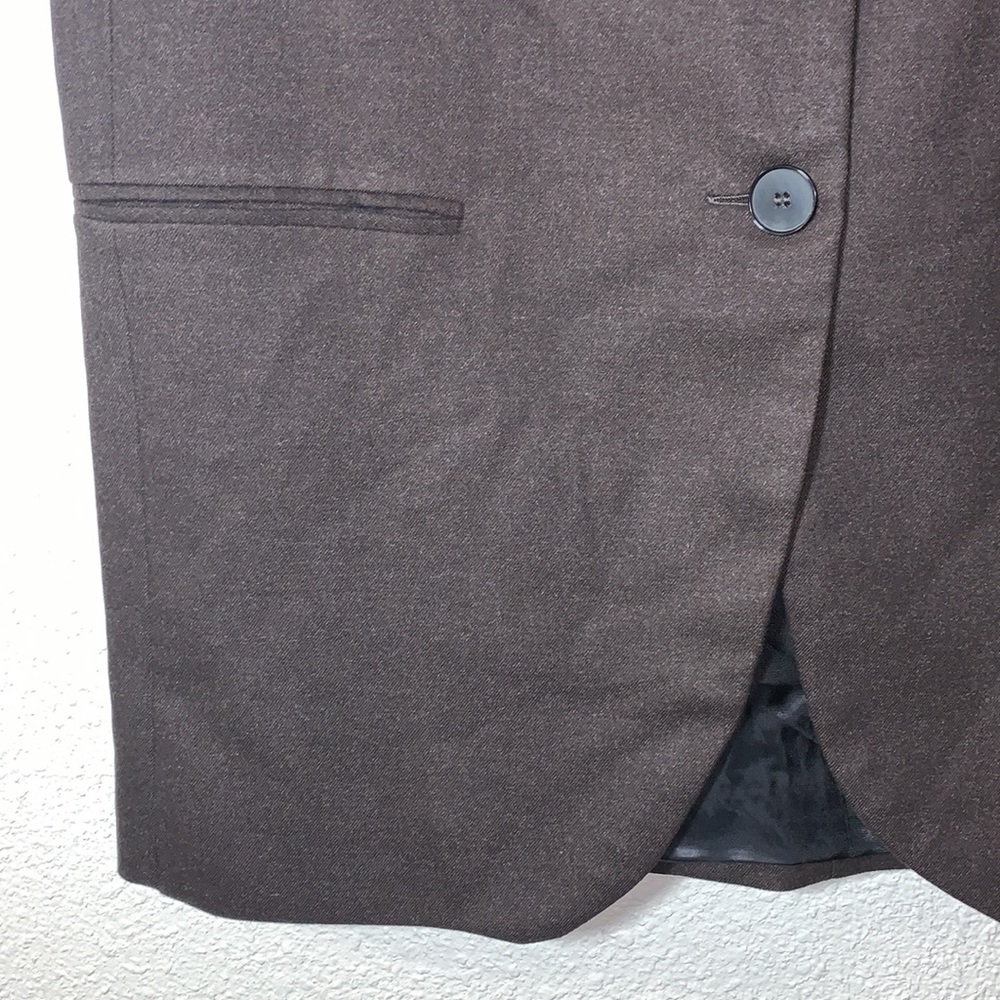MNG brown oversized long 2 button Vest Sz M formal 90’s classic faux pockets NWT - Picture 5 of 17